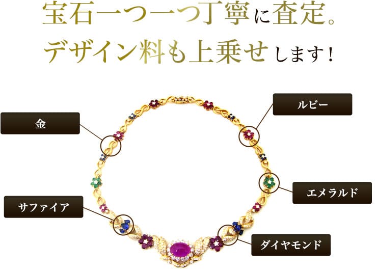 宝石一つ一つ丁寧に査定。デザイン料も上乗せします!